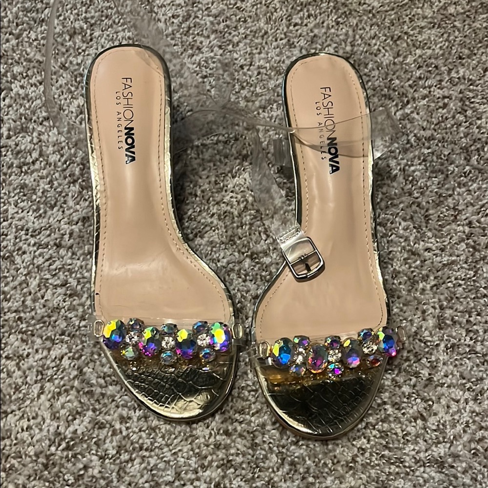 Fashion Nova Silver Heels with Multicolor Gems
